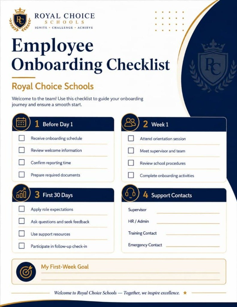 Employee Onboarding Checklist - Royal Choice Schools
